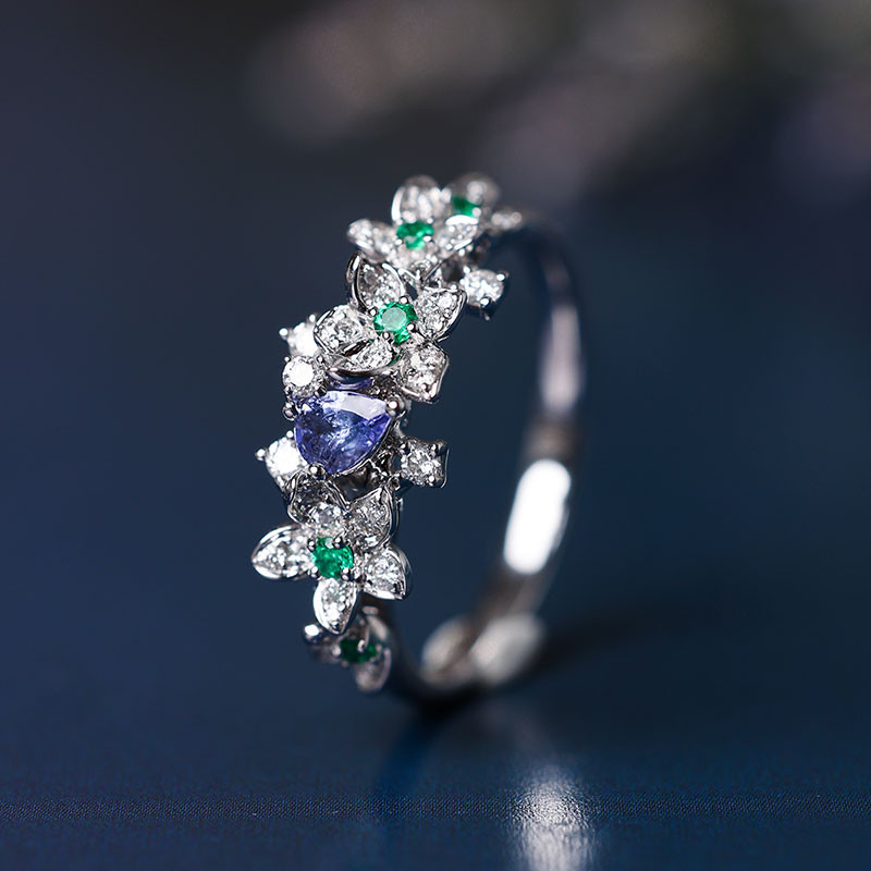 [ヘイズジュエリー] 18Kゴールド モネガーデンデザイン 天然ダイヤモンド タンザナイトリング オリジナルカラー アーティステ