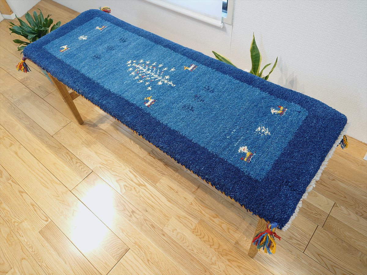 ペルシャ　ギャッベ ミニランナー　ラグ　117x40cm　藍色　青　生命の木　RJ15096 21,158円