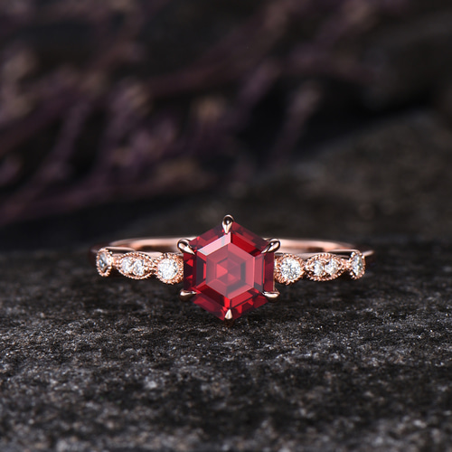 ヴィンテージ 7月誕生石 レッドルビーリングセット K10 ローズゴールド