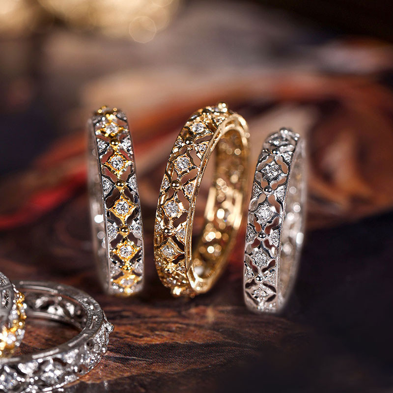 [ヘイズジュエリー] 18Kゴールドテレサデザインレース中空リングイタリア織り金彫刻職人技シャープな輝きファッショナブルなレトロ