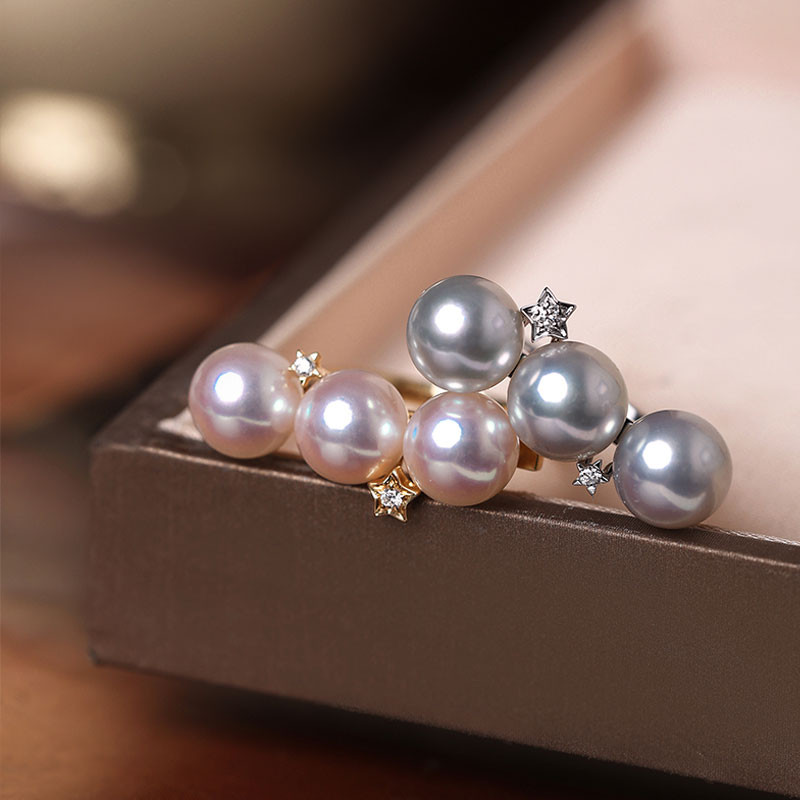 [ヘイズジュエリー] 18Kゴールド スターライトユートピアデザイン スリーバランスシェイプ 7.5-8mm アコヤ真珠リング