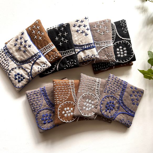 ウォルナットブラウン×ホワイト　北欧風⭐︎刺し子刺繍コースター(1枚) embroidery coaster 3枚目の画像