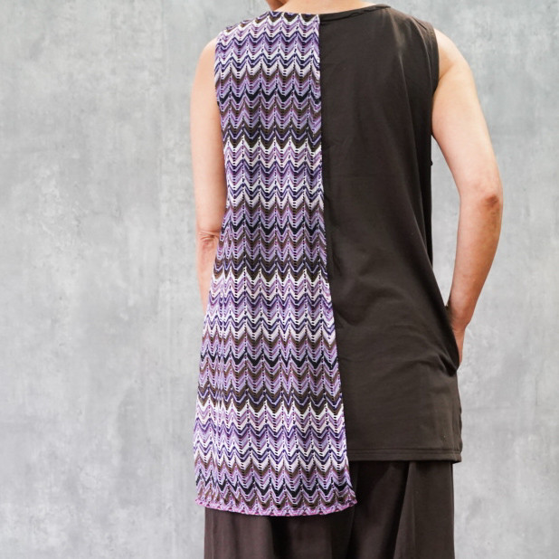 異素材ミックス・アシンメトリータンクトップ　ブラウン