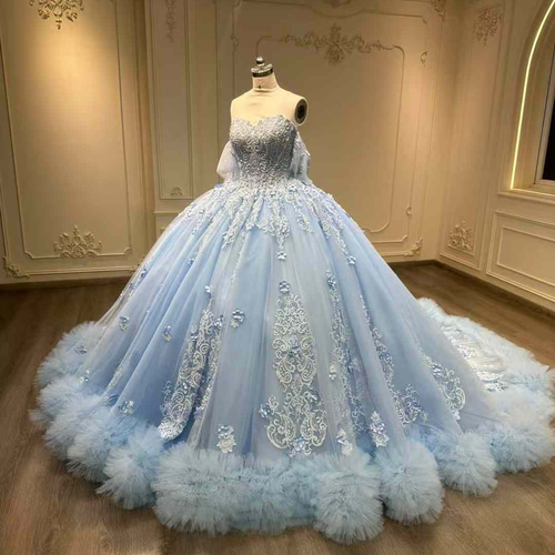 ブルー　チュールドレス フリル付き　カラードレス ブルーカラードレス ミックス色 柔らかなチュール フリル