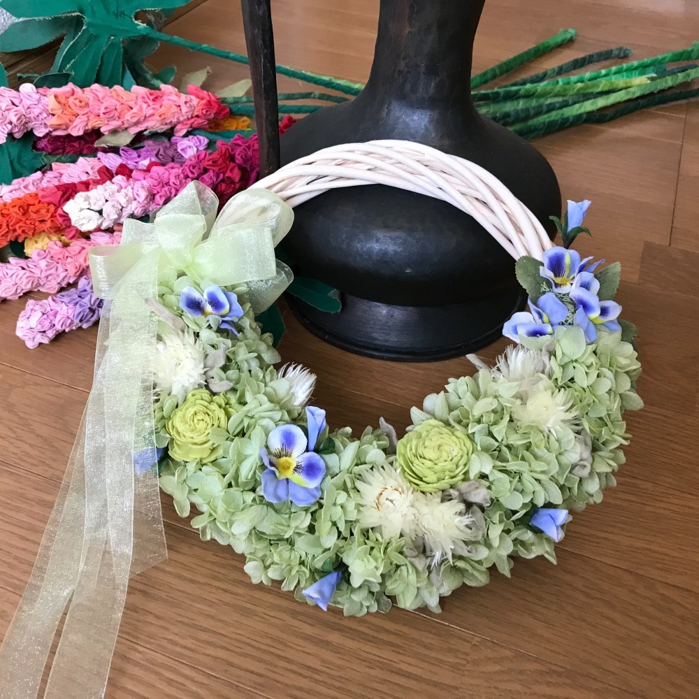 《即発送出来ます》パンジーとアジサイのクリアグリーンハーフリース（1点限定＊値下げしました）