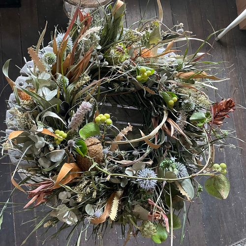 ドライフラワーリース〈ナチュラル×ワイルド〉約70センチ ドライ