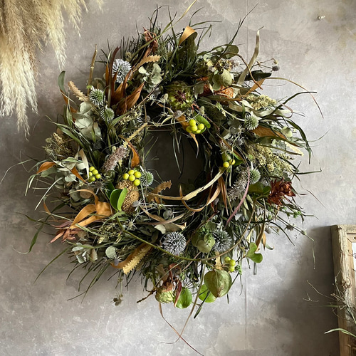 ドライフラワーリース〈ナチュラル×ワイルド〉約70センチ ドライ