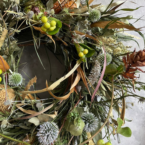 専用＊ソテツ＆ハナオクラ　ドライフラワーリース ドライフラワー リース】デルフィニュームとオクラのナチュラル