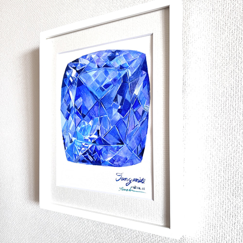 宝石の絵 タンザナイト 宝石 水彩画 原画 12月誕生石 宝石アート