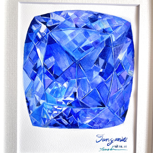 宝石の絵 タンザナイト 宝石 水彩画 原画 12月誕生石 宝石アート