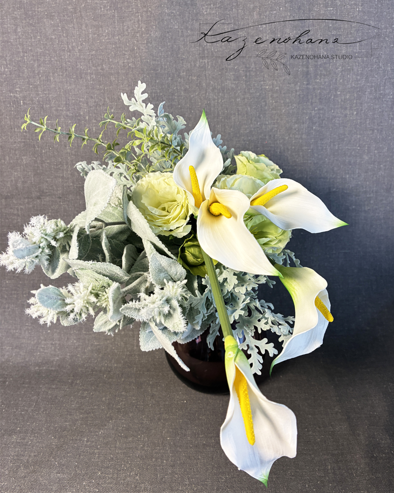 お急ぎ対応＊アーティシャルフラワーのカラーとラムズイヤーのブライダルブーケです＊ブートニア付き＊前撮り