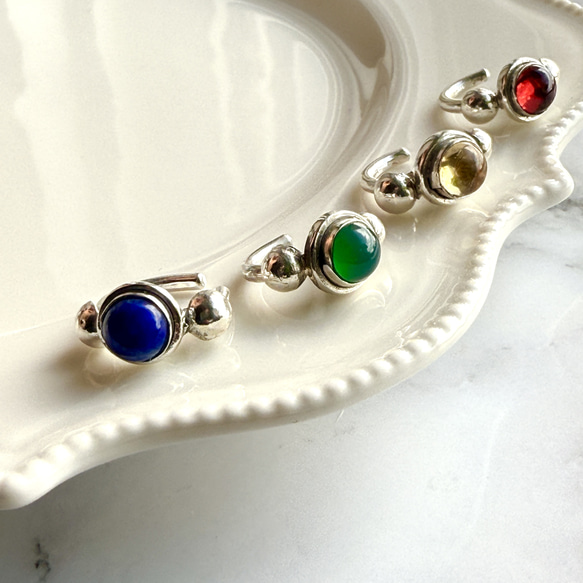 「推しジェム」イヤーカフ☆ グリーンオニキス×銀の粒/片耳用/silver950/緑/グリーン 13枚目の画像