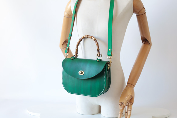 【Creema獨家早鳥價】竹柄牛皮單肩包/馬鞍包/手拿包 第15張的照片