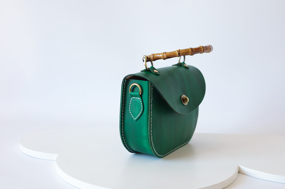 【Creema獨家早鳥價】竹柄牛皮單肩包/馬鞍包/手拿包 第5張的照片