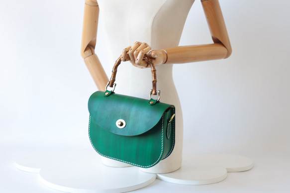 【Creema獨家早鳥價】竹柄牛皮單肩包/馬鞍包/手拿包 第16張的照片