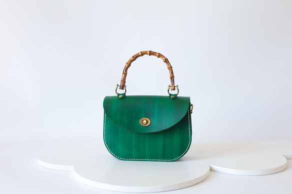 【Creema獨家早鳥價】竹柄牛皮單肩包/馬鞍包/手拿包 第2張的照片