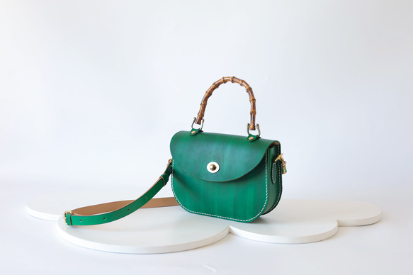 【Creema獨家早鳥價】竹柄牛皮單肩包/馬鞍包/手拿包 第1張的照片