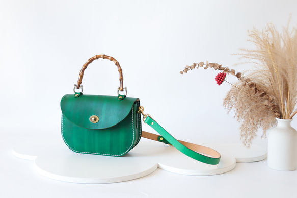 【Creema獨家早鳥價】竹柄牛皮單肩包/馬鞍包/手拿包 第14張的照片