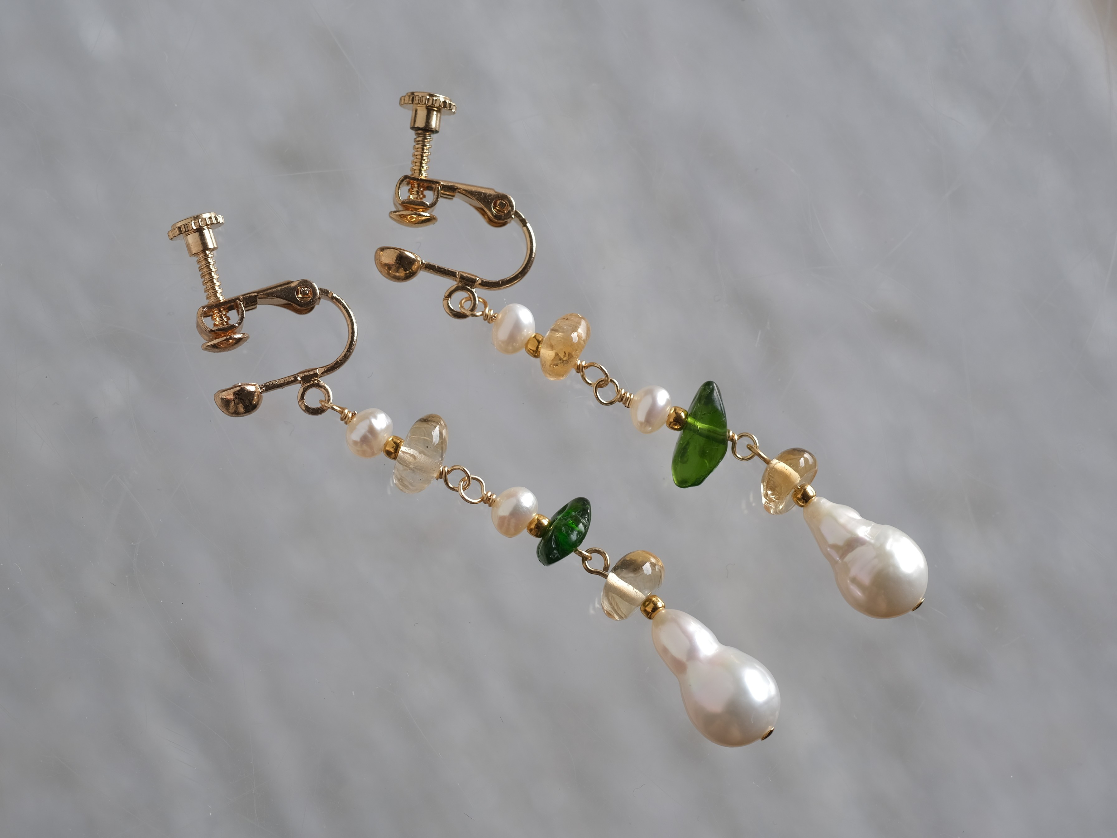 Ýsar ferskvatnsperlur earring -color 淡水バロックパール　天然石シトリン　クロムダイ