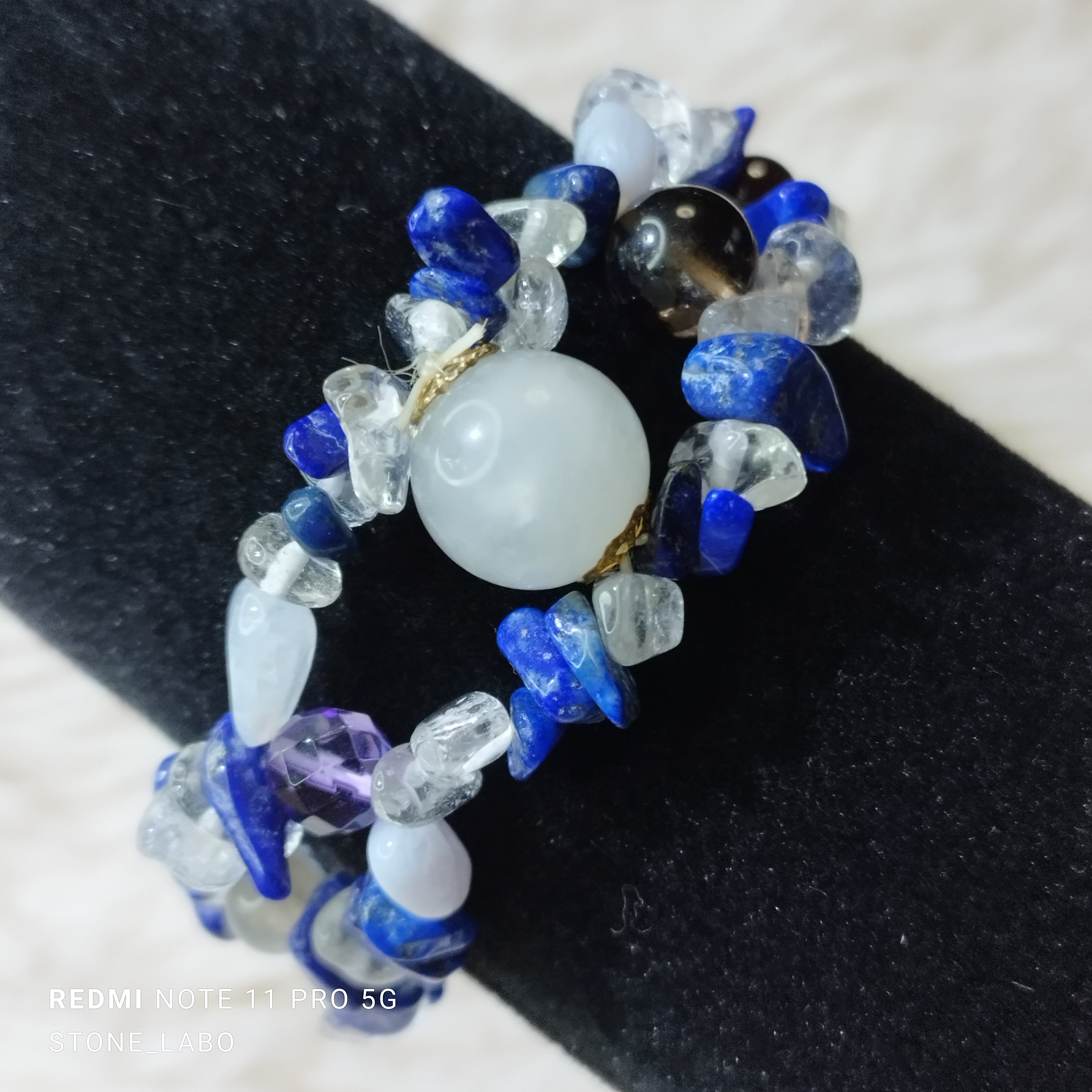 天の川の編みブレスレット　ラピスラズリ　ムーンストーン　アメジスト　一点物