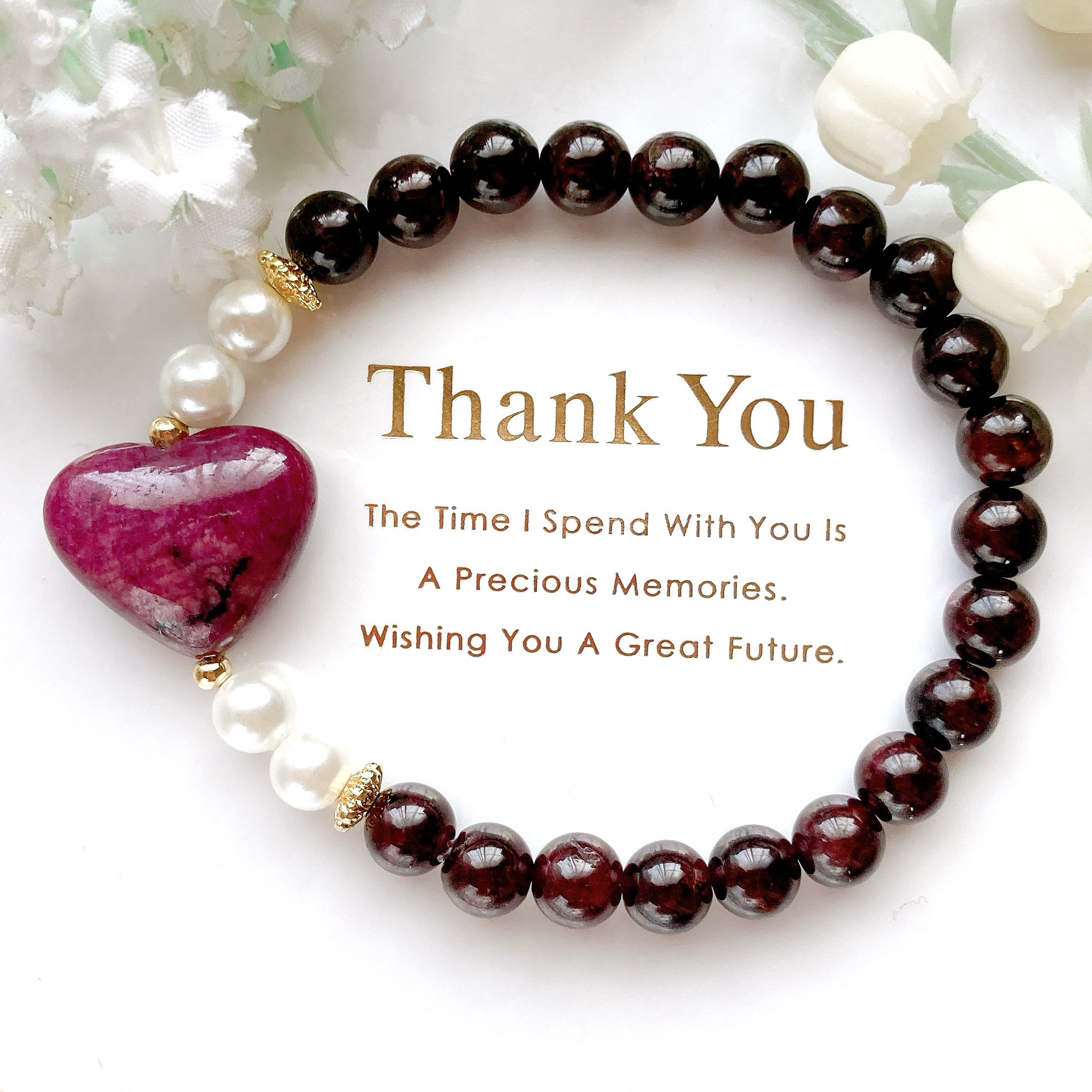 ルビーハートちゃんガーネット天然石ブレスレット