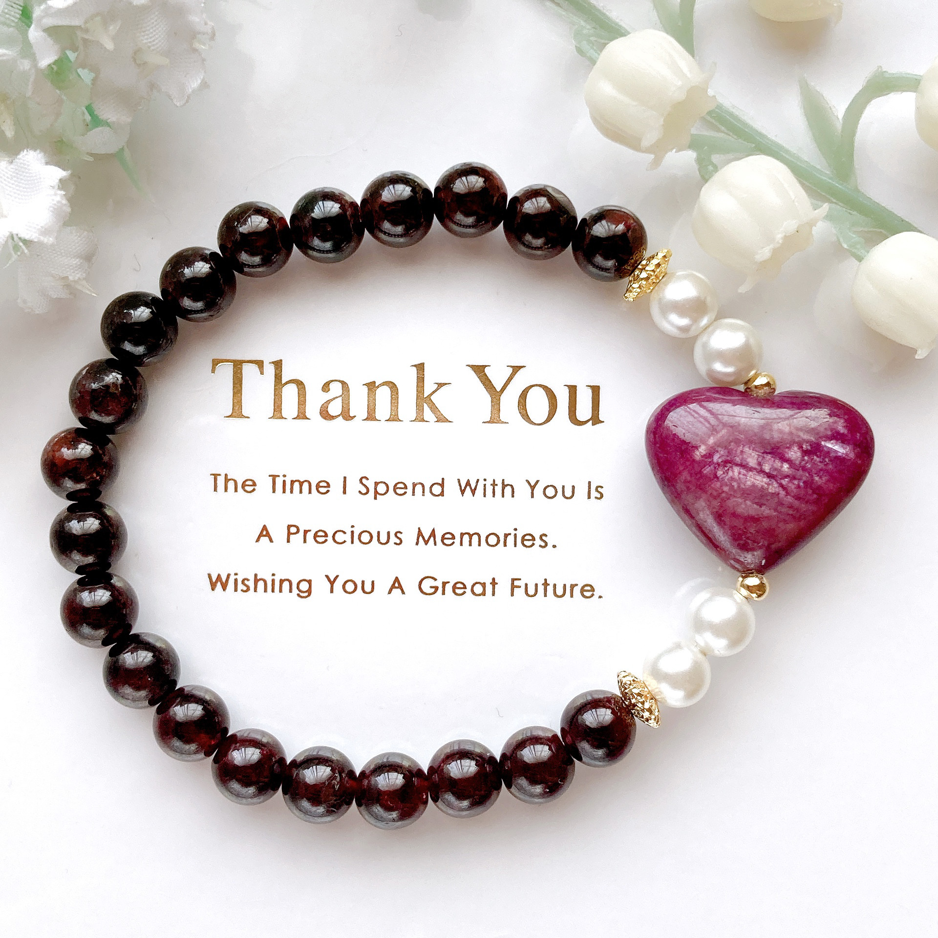 ルビーハートちゃんガーネット天然石ブレスレット