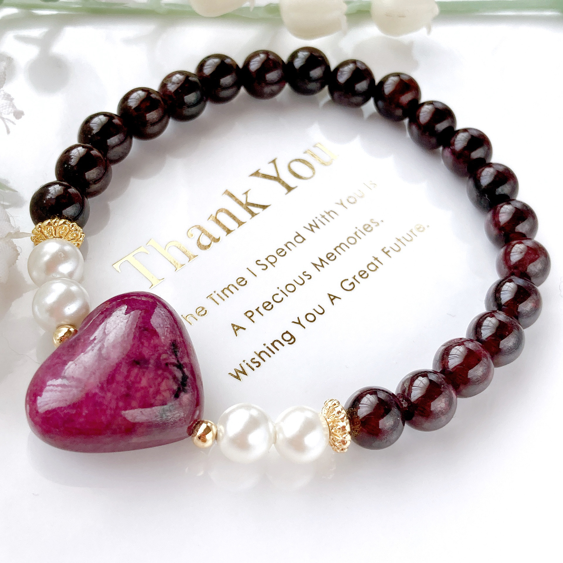 ルビーハートちゃんガーネット天然石ブレスレット