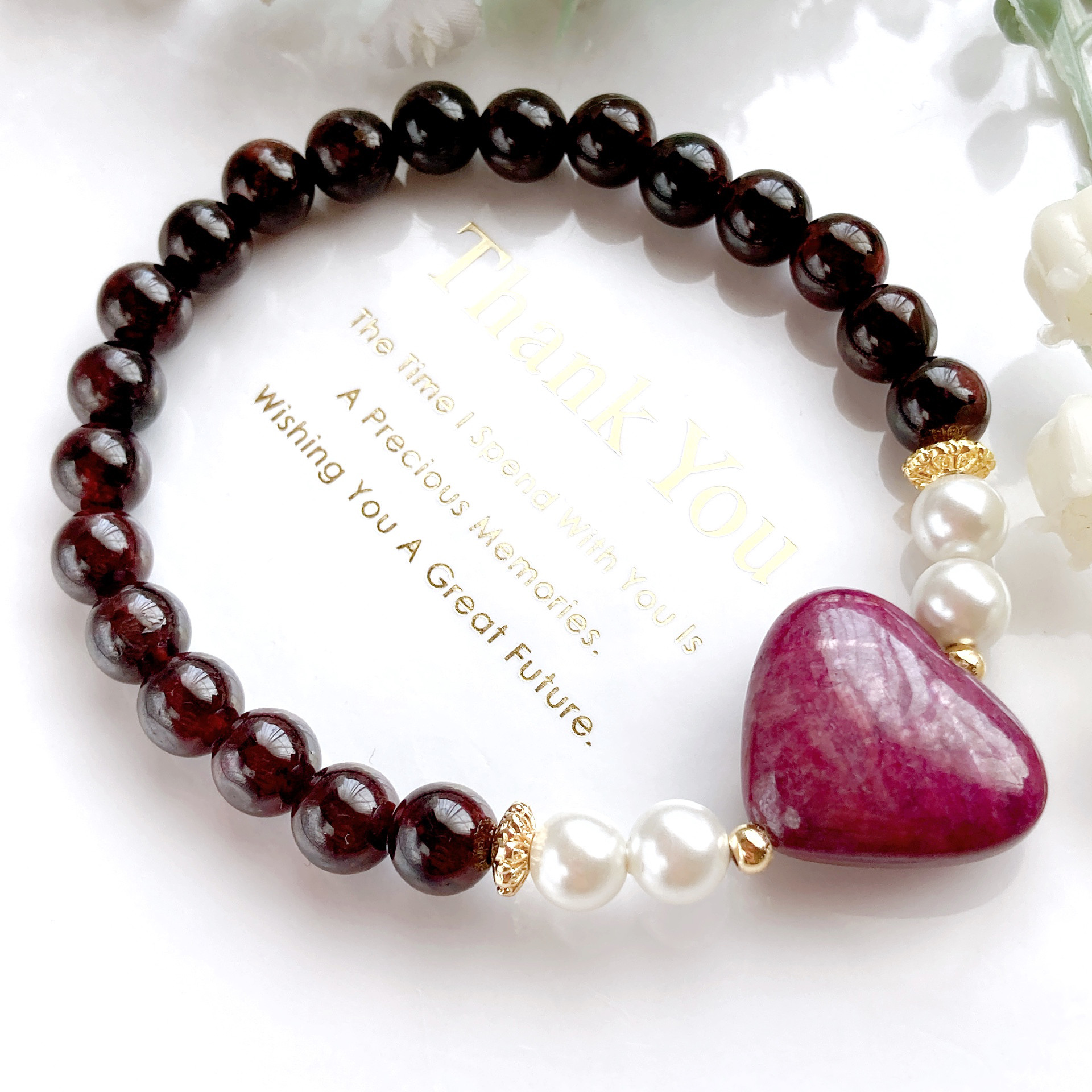 ルビーハートちゃんガーネット天然石ブレスレット