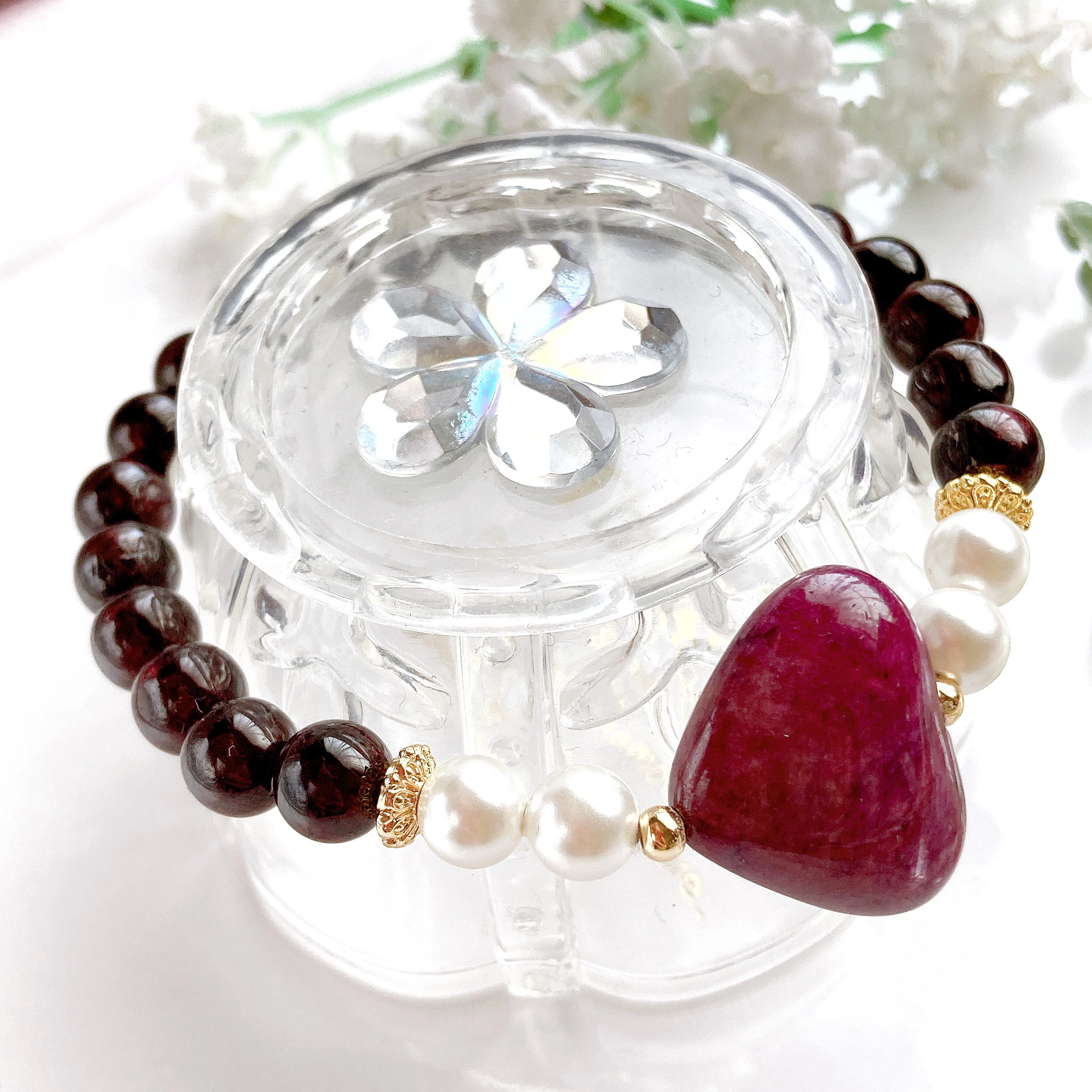 ルビーハートちゃんガーネット天然石ブレスレット