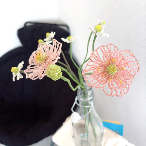 ビーズフラワーアート 花束風 花瓶付き ○さくら&らん ビーズのお花 26
