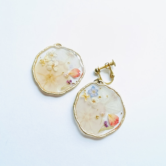 5周記念福袋SALE　〜ピーチカラーのフラワーアクセサリー5点セット〜　薔薇　紫陽花　桜　クリア　レジン　花　ピンク桃 6枚目の画像