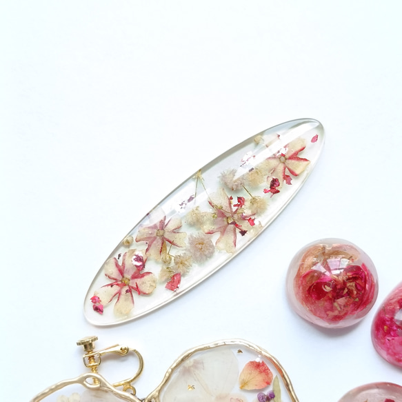 5周記念福袋SALE　〜ピーチカラーのフラワーアクセサリー5点セット〜　薔薇　紫陽花　桜　クリア　レジン　花　ピンク桃 10枚目の画像