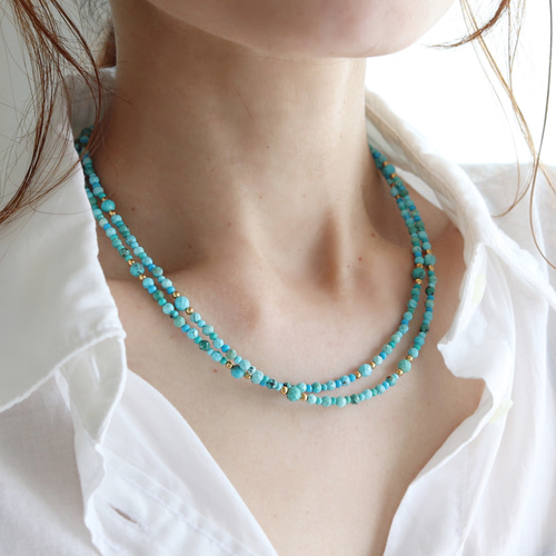 2連に見える (金具の色選べる) 小粒ターコイズネックレス・サージカル