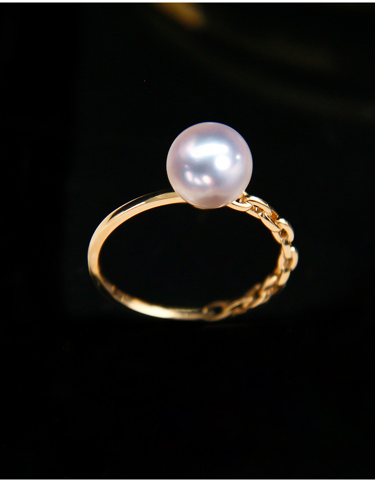 [ヘイズジュエリー] ジェミニデザイン アコヤ フェアリーグレードパールリング 6.5-9mm アシンメトリーチェーン 18Kゴ