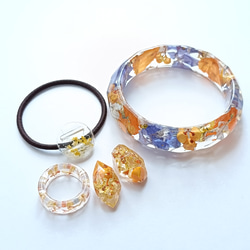 5周記念福袋SALE　〜夏めくオレンジアクセサリー4点セット〜　太陽　コスモス　秋桜　クリア　レジン　花　アクリル　青 2枚目の画像