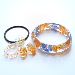 5周記念福袋SALE　〜夏めくオレンジアクセサリー4点セット〜　太陽　コスモス　秋桜　クリア　レジン　花　アクリル　青 1枚目の画像