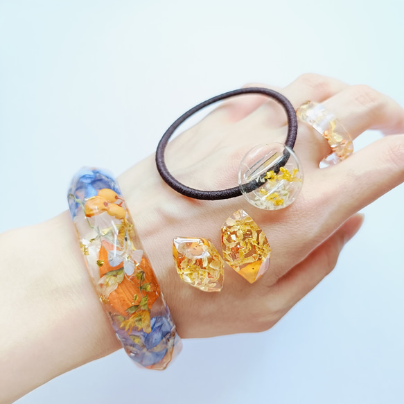 5周記念福袋SALE　〜夏めくオレンジアクセサリー4点セット〜　太陽　コスモス　秋桜　クリア　レジン　花　アクリル　青 16枚目の画像