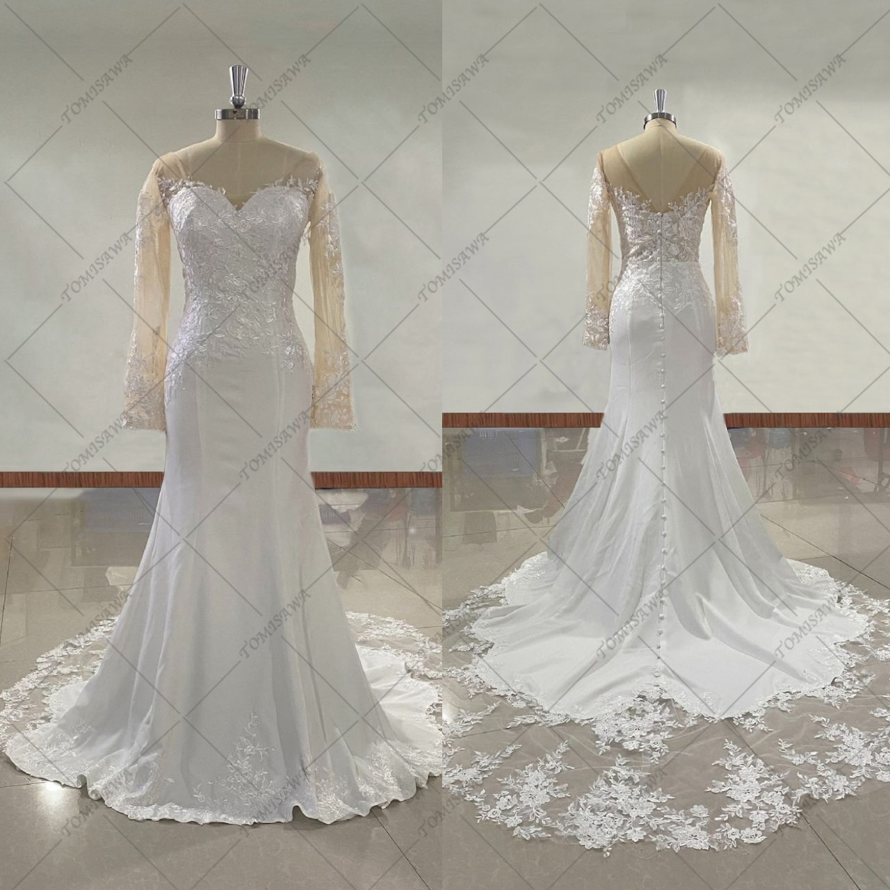 袖付き スレンダーライン マーメイドライン ウェディングドレス L025