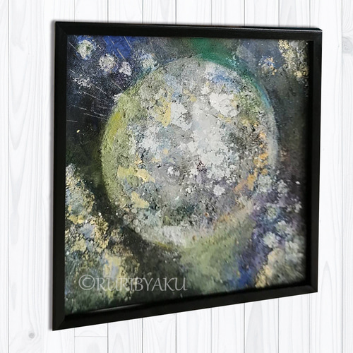 天然石アート 月待｜選べる天然石・ご神水使用 原画 30x30cm 絵画 神