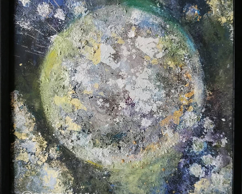 天然石アート 月待｜選べる天然石・ご神水使用 原画 30x30cm 絵画 神