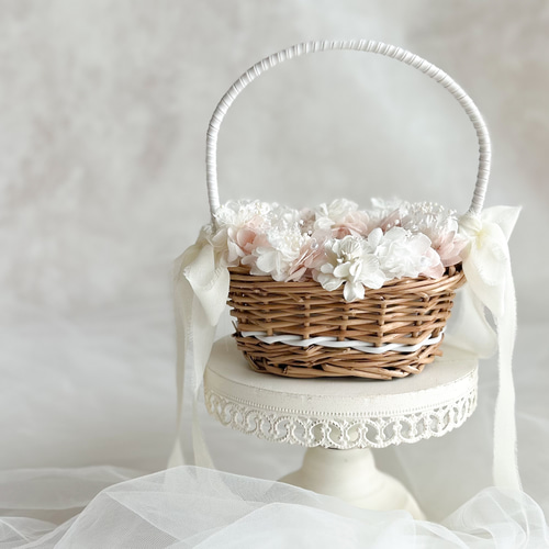 2人で持ちやすい楕円型 リボンが選べる リングガール かご 結婚式