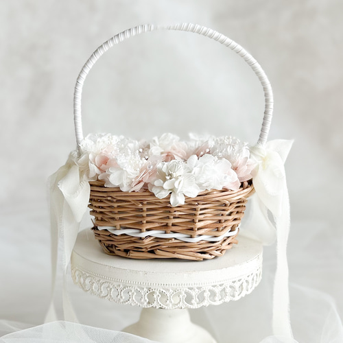 2人で持ちやすい楕円型 リボンが選べる リングガール かご 結婚式