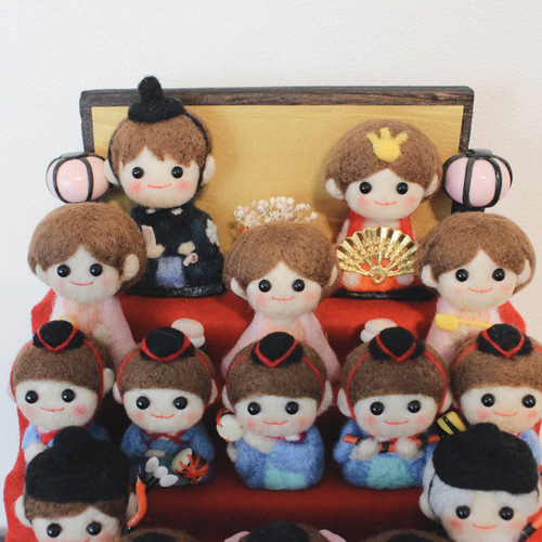 受注製作 玄関やリビングの棚に飾れる羊毛フェルトの雛人形セット 七