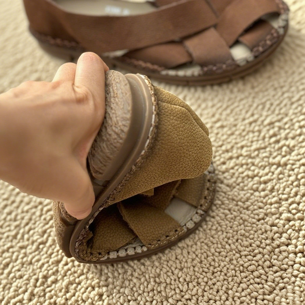 2色|コンフォートフラットサンダル|ソフト牛革編み込み|レザーサンダル|防滑ソール