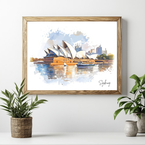 シドニー・オペラハウスの水彩画 オーストラリアの象徴的建築 水彩画
