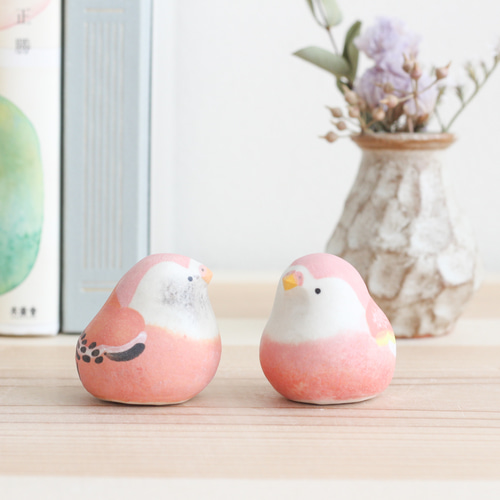 陶土のアキクサインコ（ルチノー / ローズ） その他インテリア雑貨 陶