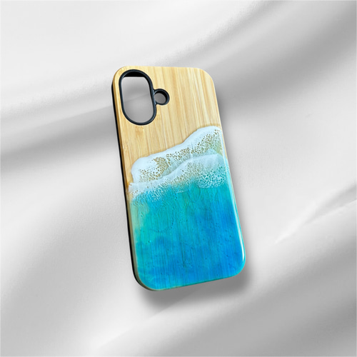 竹×TPU×レジン｜光る海アートiPhone16ケース【蓄光×オーシャンアート