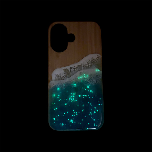 竹×TPU×レジン｜光る海アートiPhone16ケース【蓄光×オーシャンアート