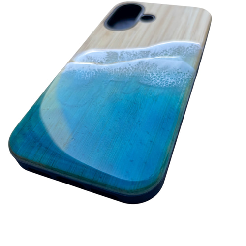 竹×TPU×レジン｜光る海アートiPhone16ケース【蓄光×オーシャンアート