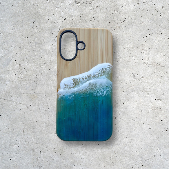 竹×TPU×レジン｜光る海アートiPhone16ケース【蓄光×オーシャンアート